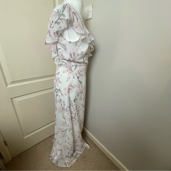Warehouse Size 10 Frill Wrap Button Maxi Dress Floral Pink White Bridesmaid Chic - Picture 7 of 11